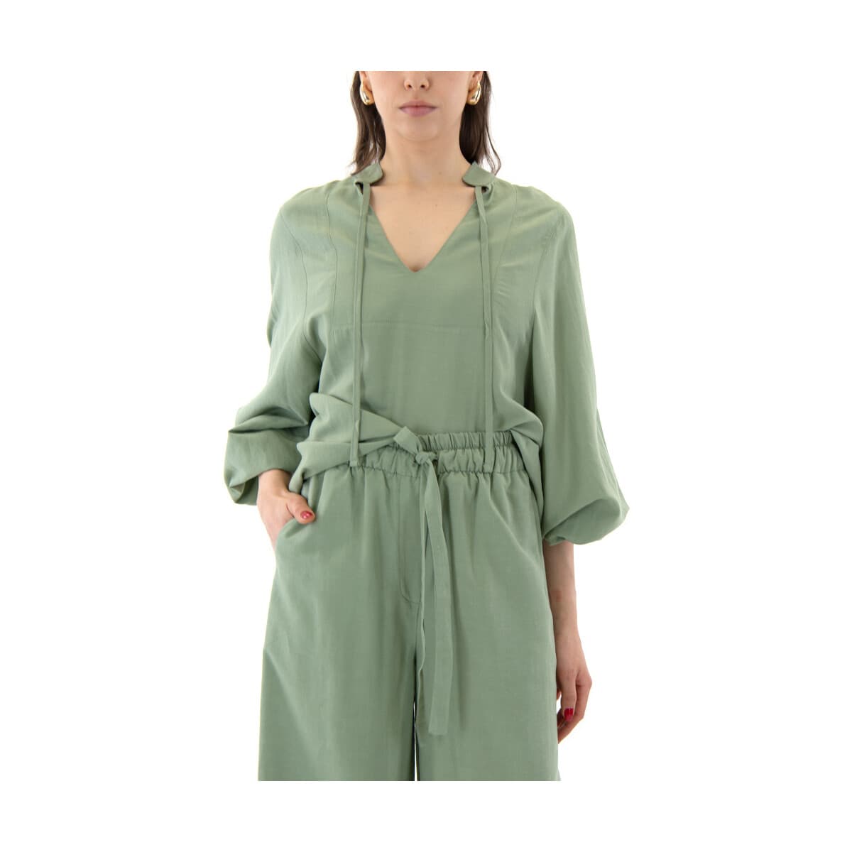 Μπλουζάκια με μακριά μανίκια Black N Black LINEN LONGSLEEVE OVERSIZE FIT BLOUSE WOMEN BLACK BLACK