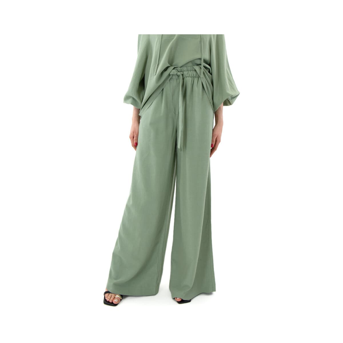 Παντελόνια Black N Black ELASTIC HIGH WAIST WIDE LEG PANTS WOMEN BLACK BLACK