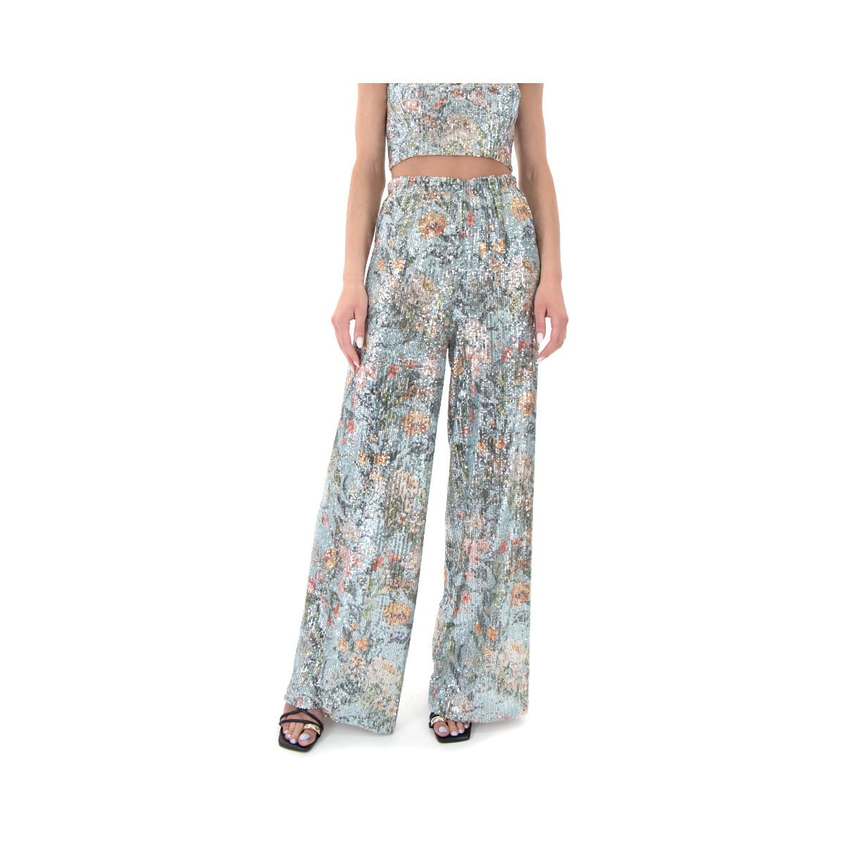 Παντελόνια Dolce Domenica JUNE SEQUINED HIGH WAIST WIDE LEG PANTS WOMEN