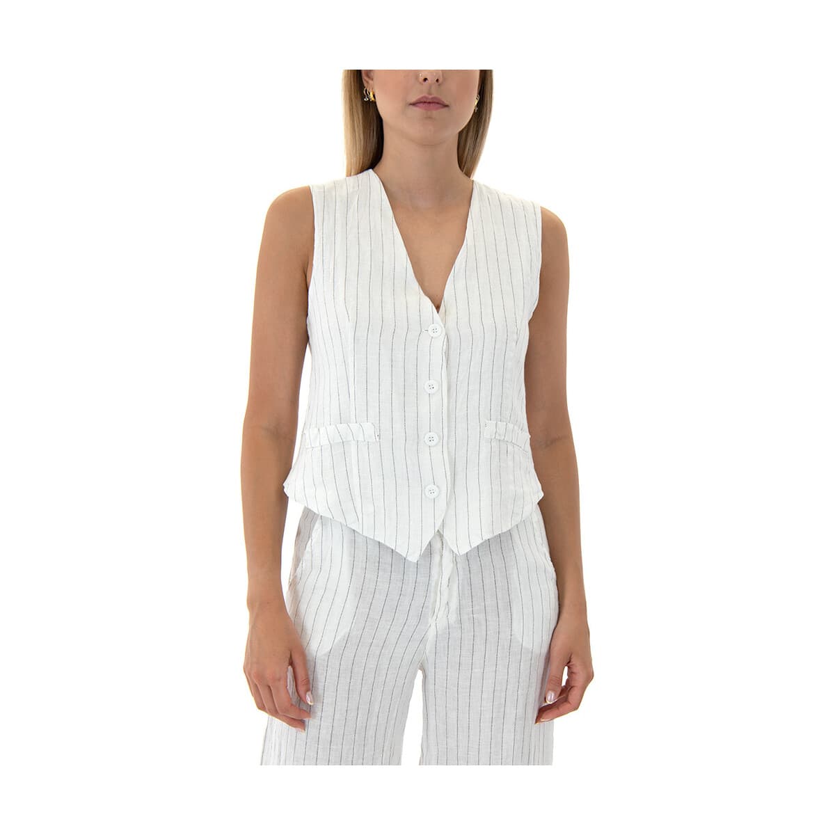 Αμάνικα/T-shirts χωρίς μανίκια Baker's Dozen LINEN PRINTED VEST WOMEN