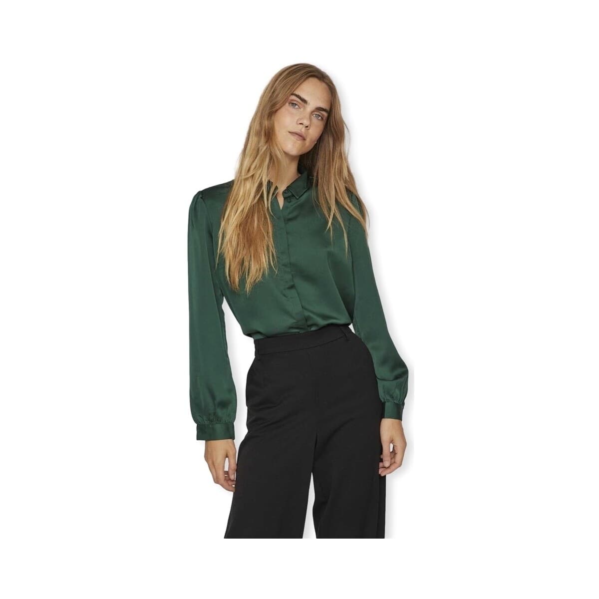Μπλούζα Vila Noos Ellette Satin Shirt L/S - Pineneedle