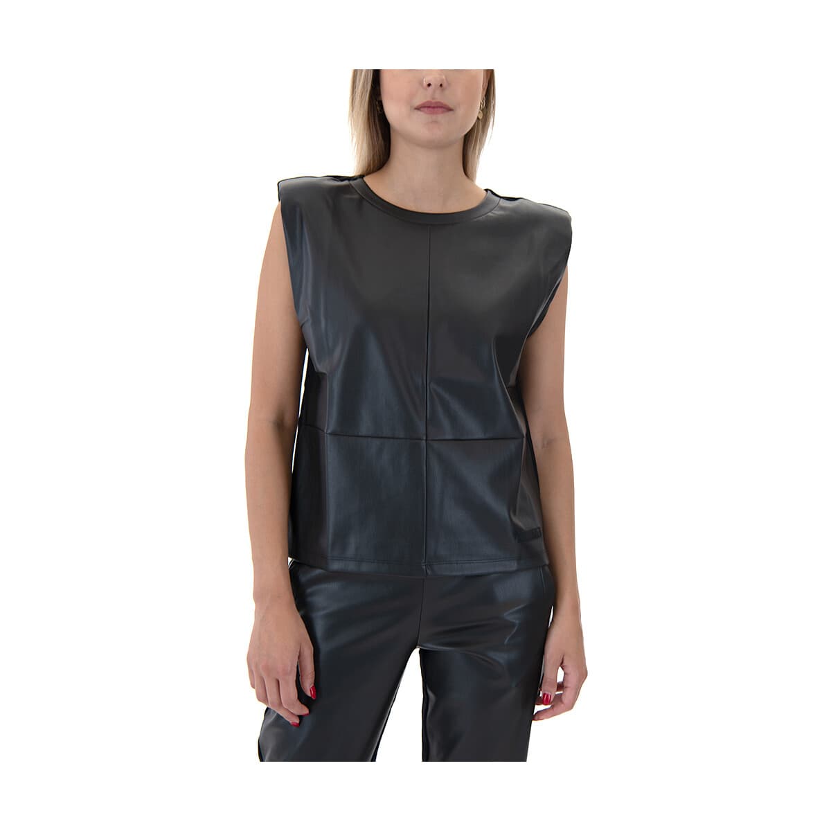 Μπλουζάκια με μακριά μανίκια Ea7 Emporio Armani FAUX LEATHER T-SHIRT WOMEN