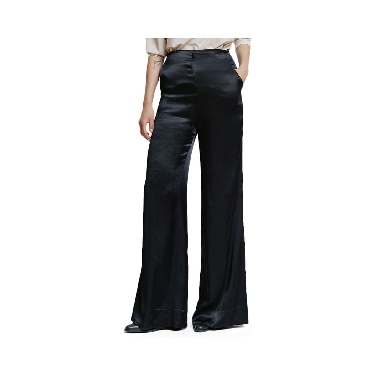 Παντελόνια Access Fashion SATIN HIGH WAIST WIDE LEG PANTS WOMEN