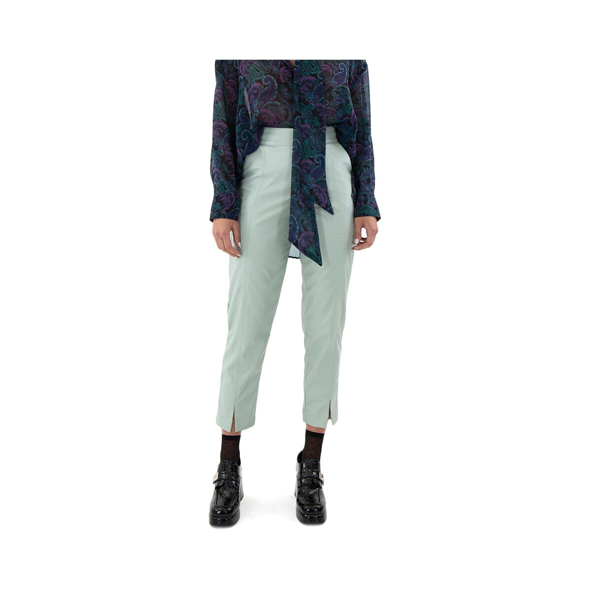 Παντελόνια My T Wearables FAUX LEATHER HIGH WAIST SLOUCHY FIT PANTS WOMEN