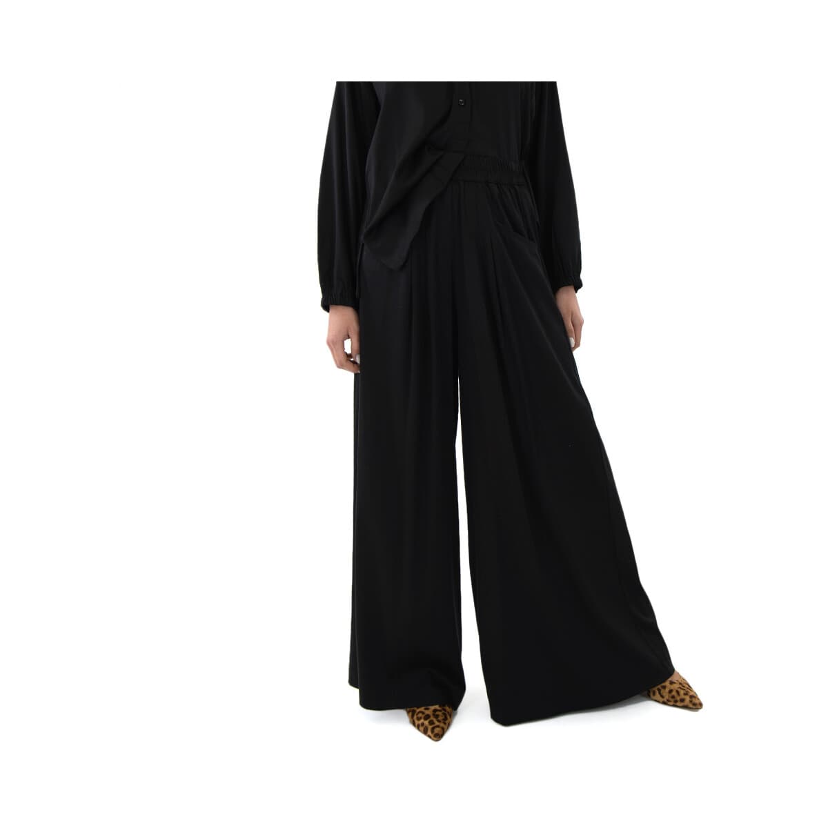 Παντελόνια Black N Black ELASTIC HIGH WAIST WIDE LEG PANTS WOMEN BLACK BLACK