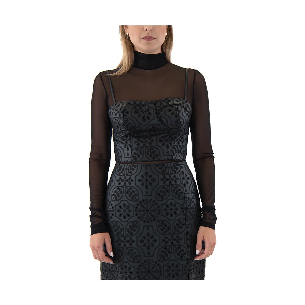 Μπλουζάκια με μακριά μανίκια Twenty-29 FAUX LEATHER EMBROIDERED BUSTIER WOMEN