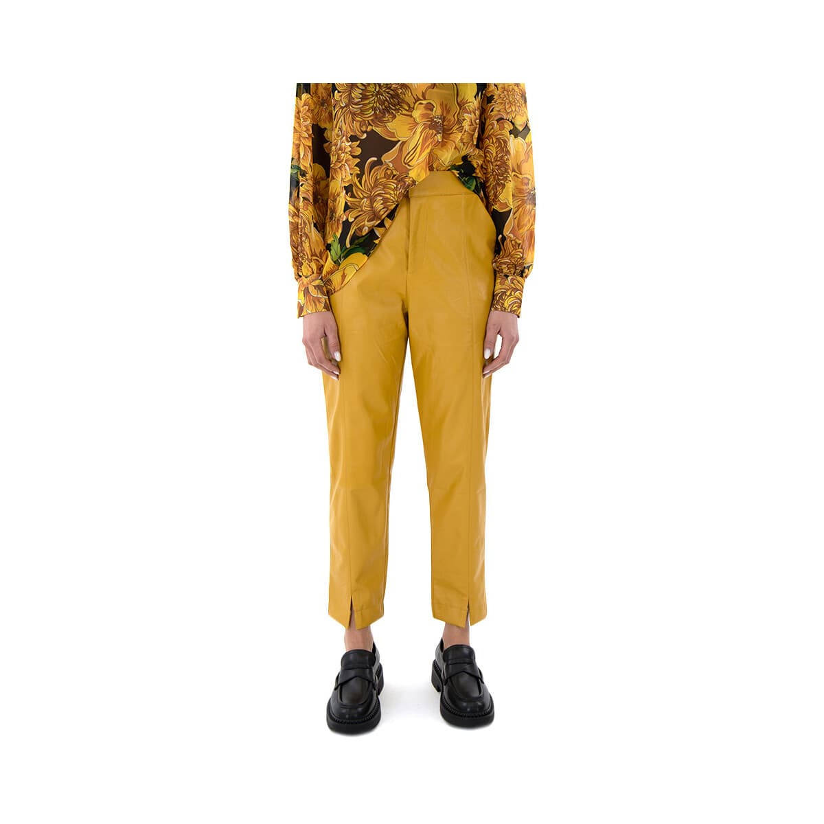 Παντελόνια My T Wearables FAUX LEATHER HIGH WAIST SLOUCHY FIT PANTS WOMEN