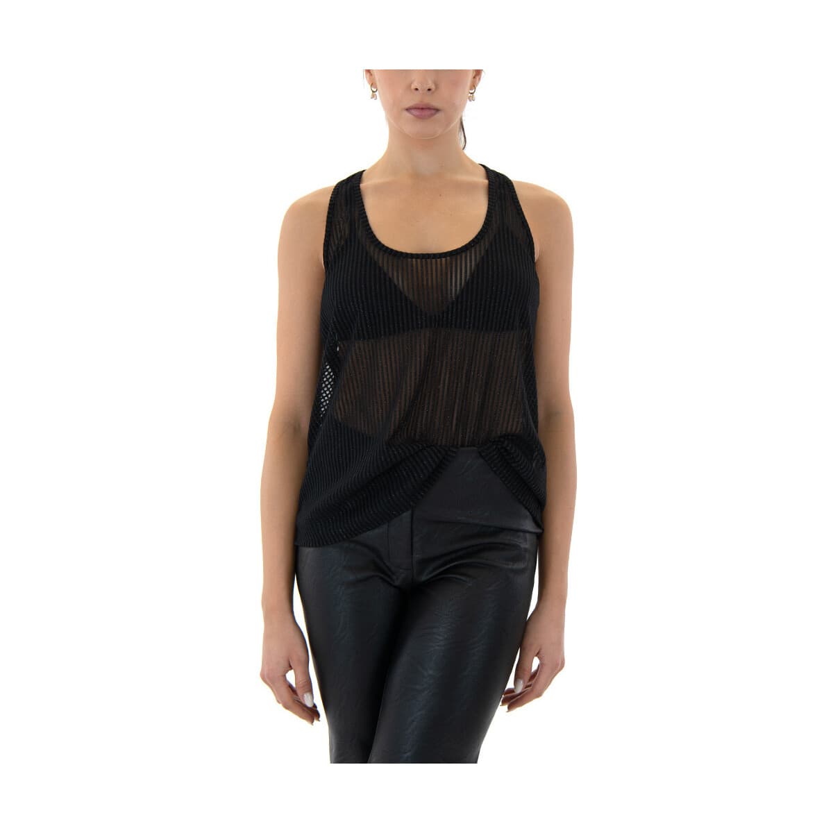 Μπλουζάκια με μακριά μανίκια My T Wearables STRIPED SEE THROUGH SLEEVELESS TOP WOMEN
