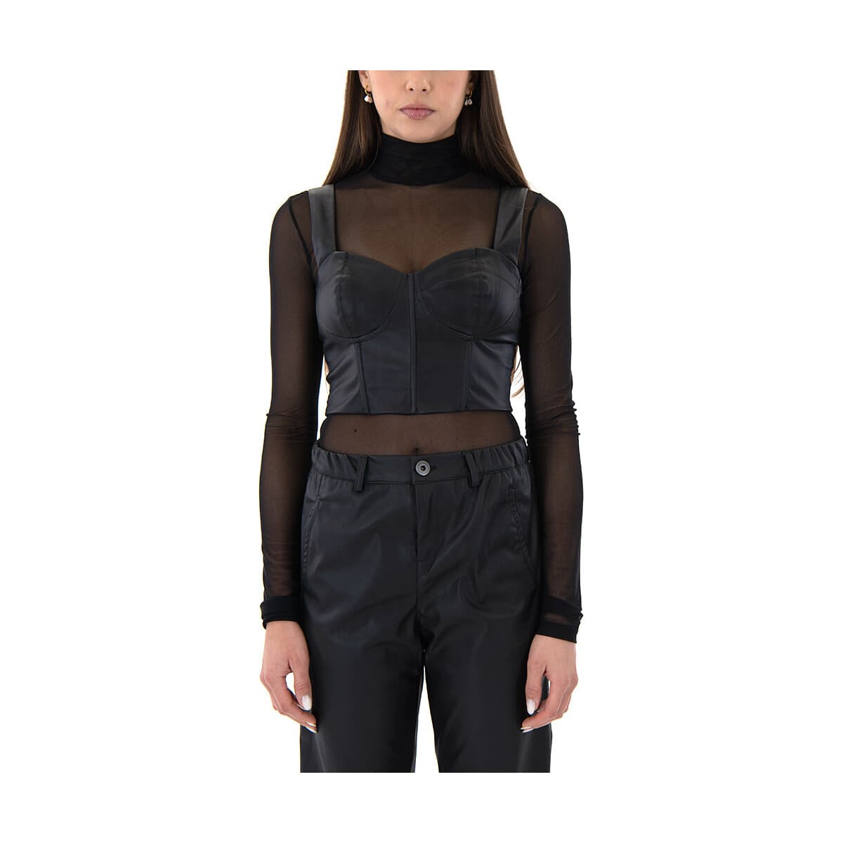 Μπλουζάκια με μακριά μανίκια My T Wearables FAUX LEATHER BUSTIER WOMEN