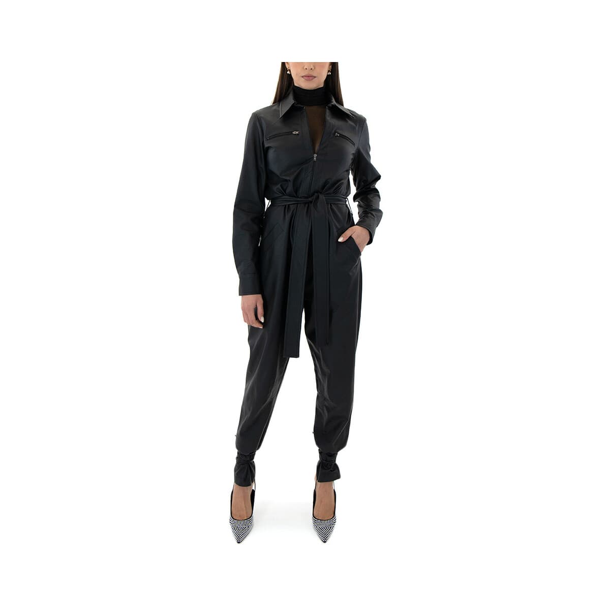 Ολόσωμες φόρμα Moutaki FAUX LEATHER ZIP BELTED JUMPSUIT WOMEN