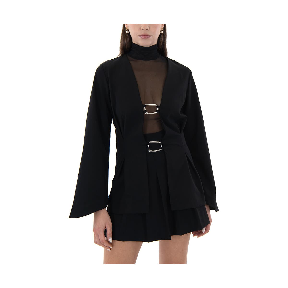 Μπλουζάκια με μακριά μανίκια Black N Black LONGSLEEVE OPEN FRONT BLOUSE WOMEN BLACK BLACK