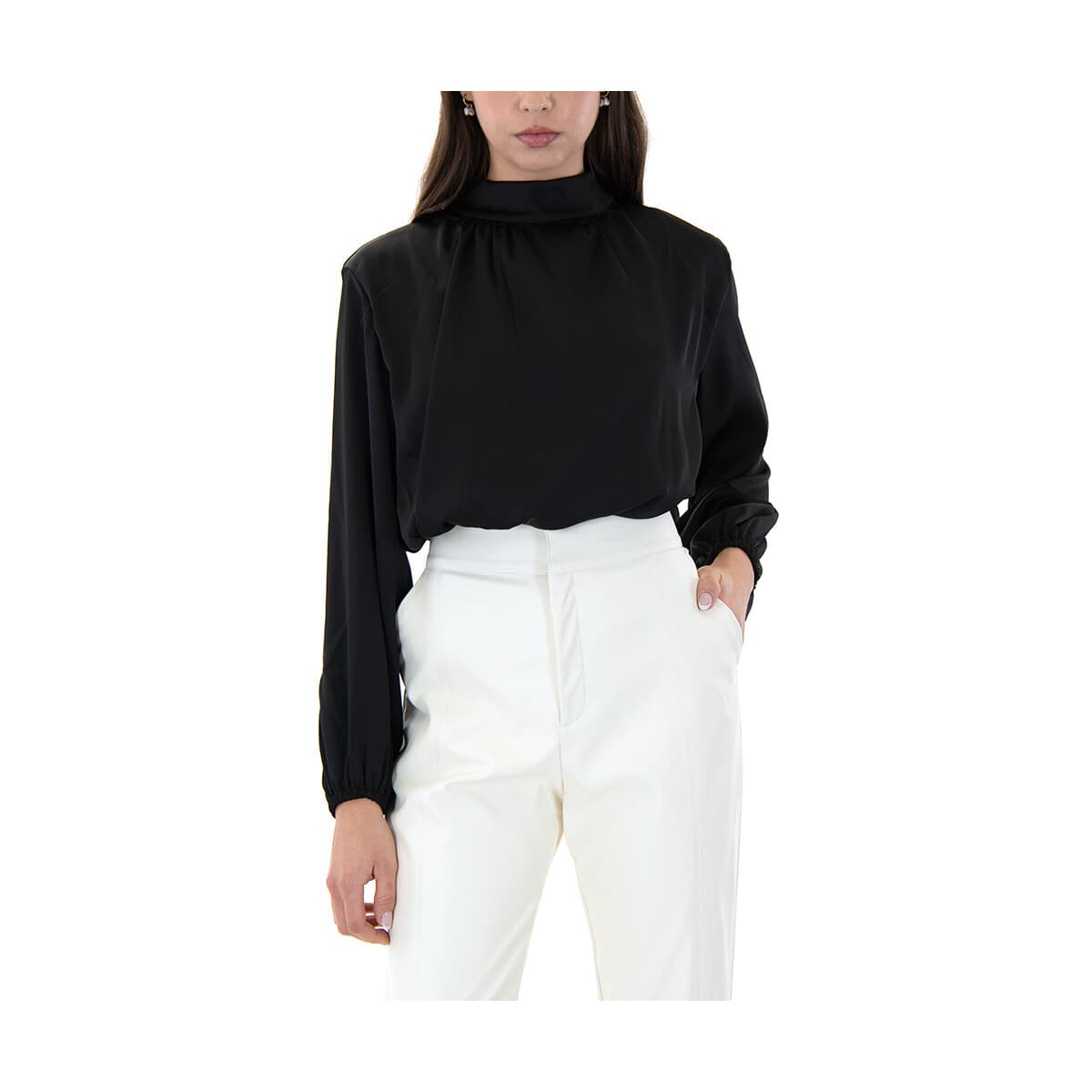 Μπλουζάκια με μακριά μανίκια My T Wearables HIGH NECK LONGSLEEVE CROP BLOUSE WOMEN