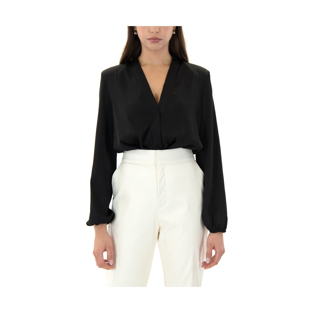 Μπλουζάκια με μακριά μανίκια My T Wearables SATIN V NECK LONGSLEEVE BODYSUIT WOMEN