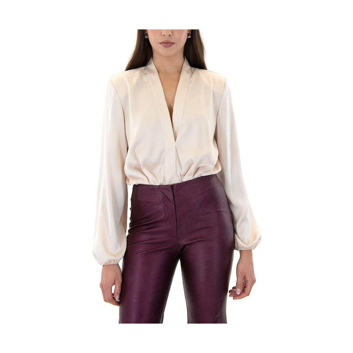 Μπλουζάκια με μακριά μανίκια My T Wearables SATIN V NECK LONGSLEEVE BODYSUIT WOMEN