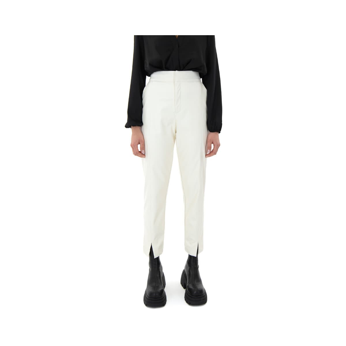 Παντελόνια My T Wearables FAUX LEATHER HIGH WAIST SLOUCHY FIT PANTS WOMEN