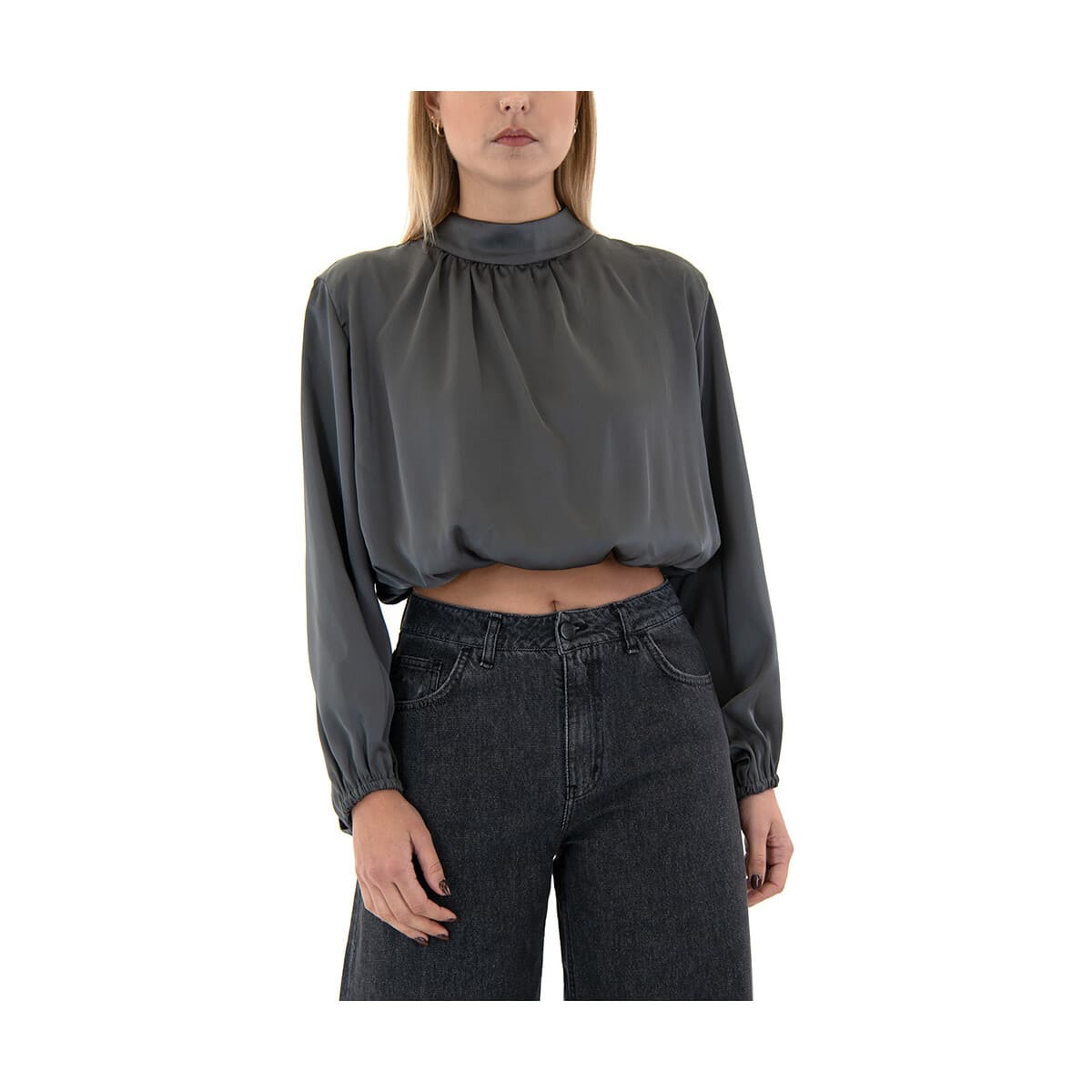 Μπλουζάκια με μακριά μανίκια My T Wearables HIGH NECK LONGSLEEVE CROP BLOUSE WOMEN