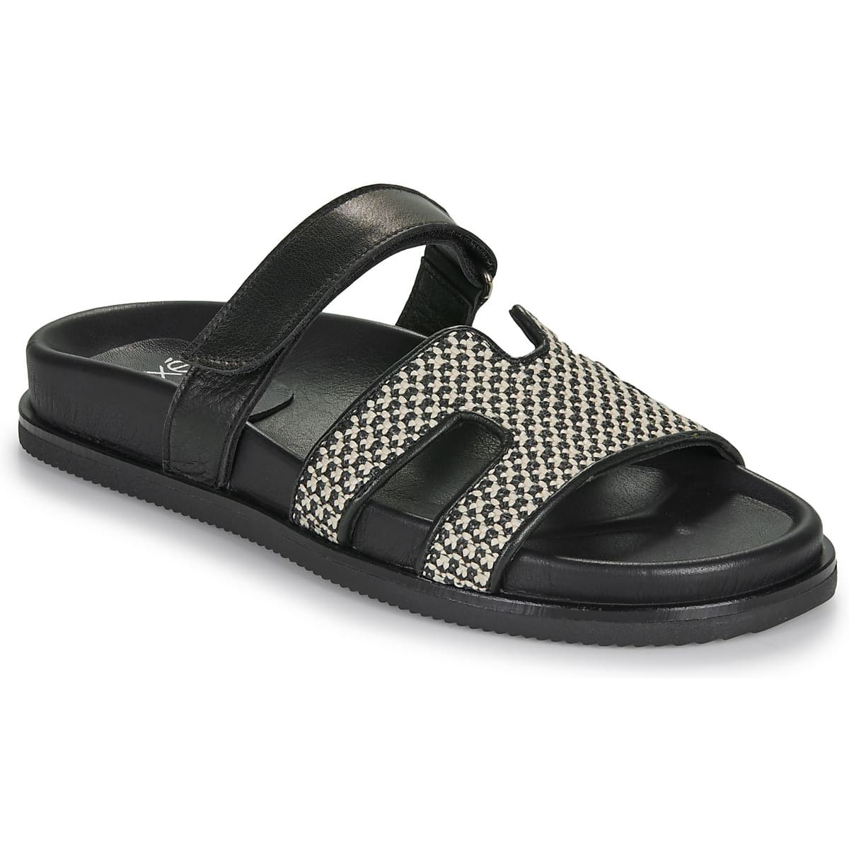 Mules Exé Shoes 966-KIMOLOS-LEATHER-BEIGE-BLACK