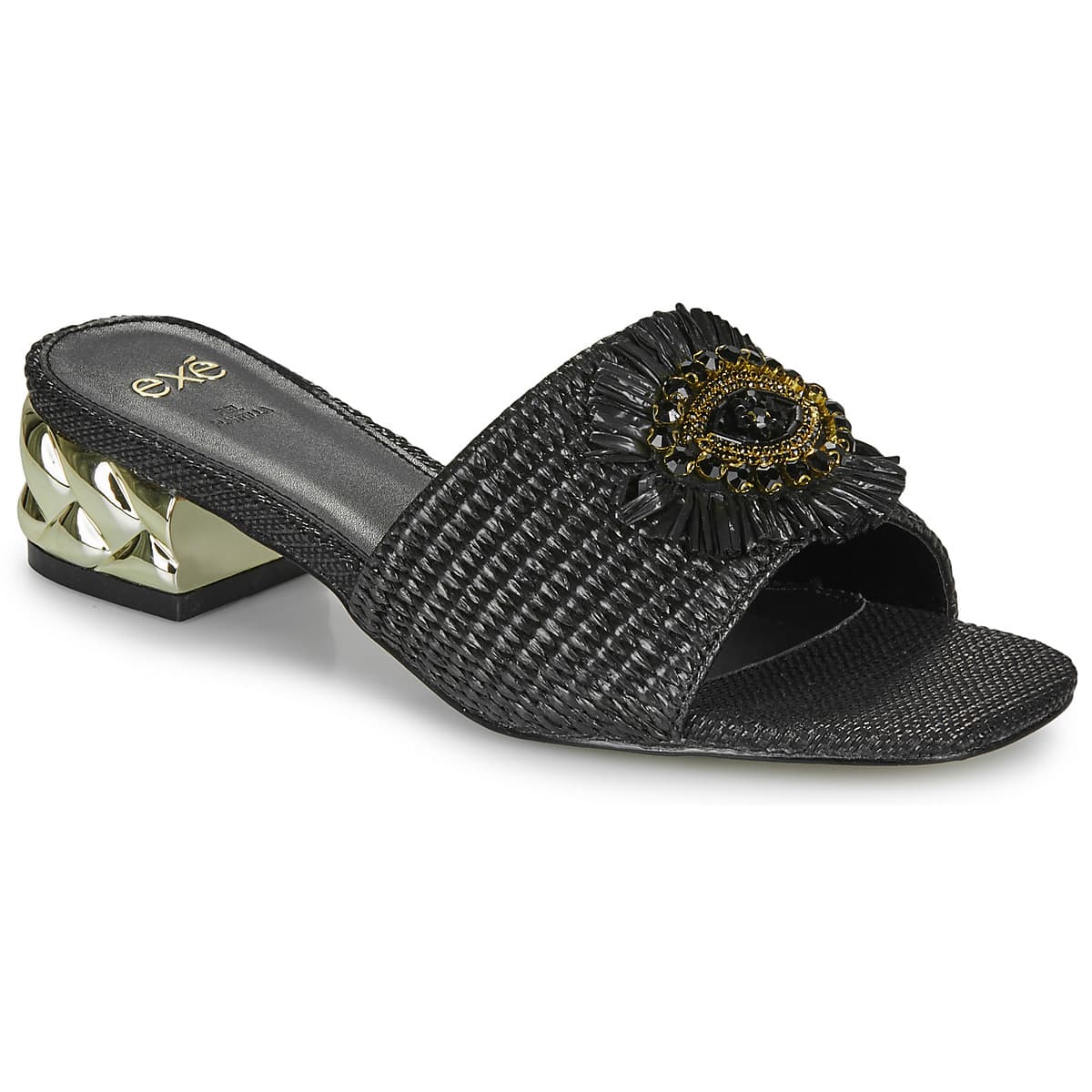 Mules Exé Shoes KATY-424-RAFFIA-BLACK