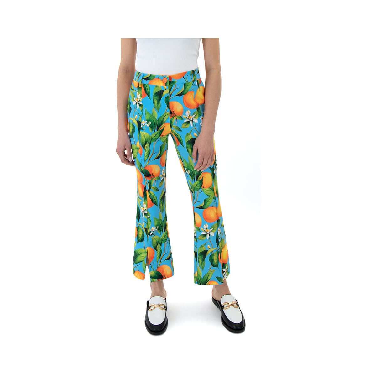 Παντελόνια C.manolo HIGH WAIST PRINTED FLARE CROP PANTS WOMEN