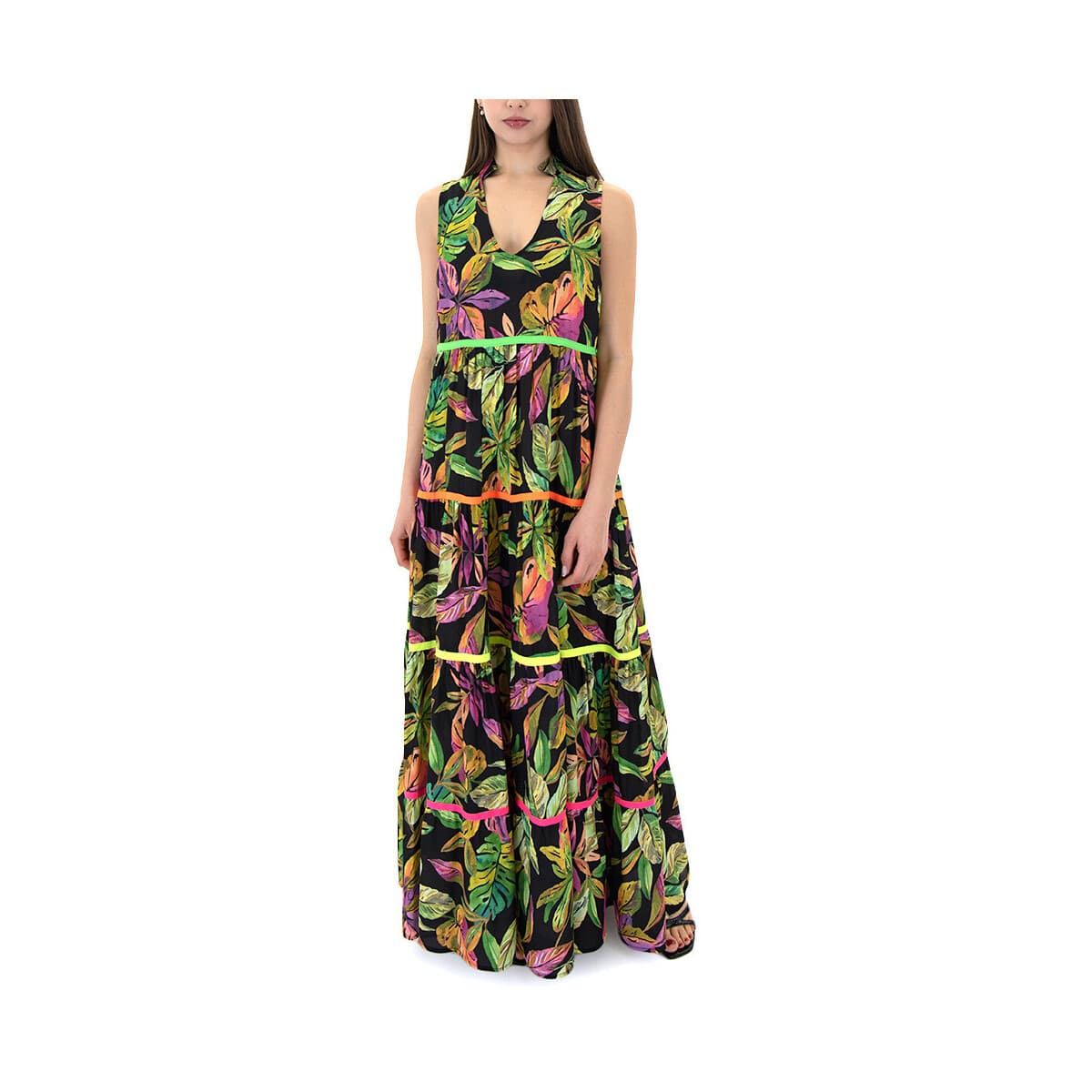 Φορέματα C.manolo MAO PRINTED V-NECK SLEEVELESS MAXI DRESS WOMEN