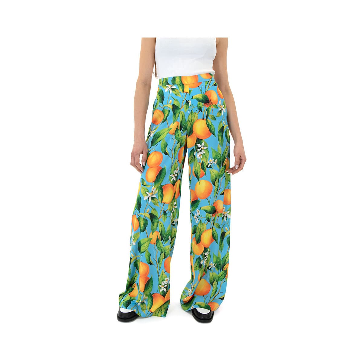 Παντελόνια C.manolo SATIN HIGH ELASTIC WAIST PRINTED STRAIGHT PANTS WOMEN