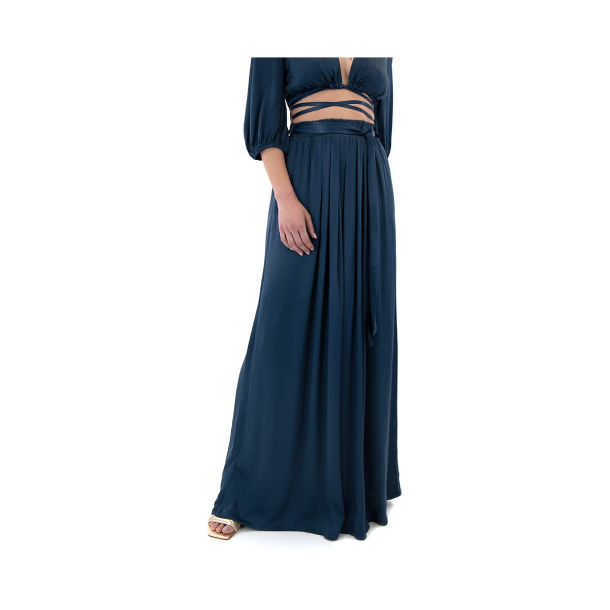 Παντελόνια Moutaki SATIN PLEATED ELASTIC HIGH WAIST WIDE LEG PANTS WOMEN