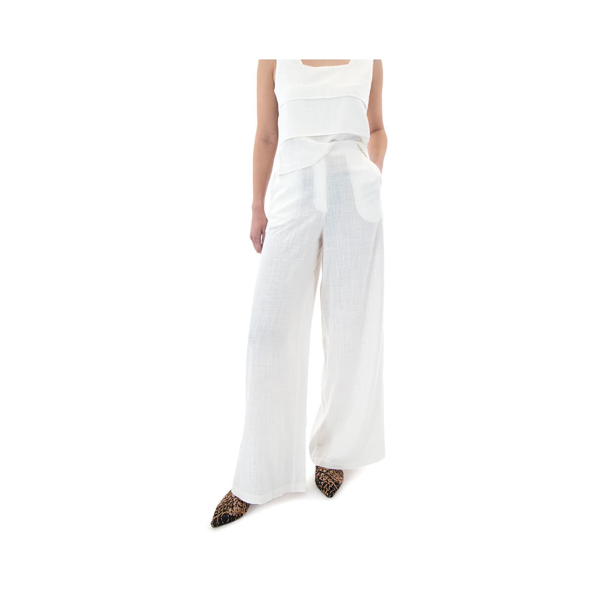 Παντελόνια Moutaki LINEN HIGH WAIST WIDE LEG PANTS WOMEN