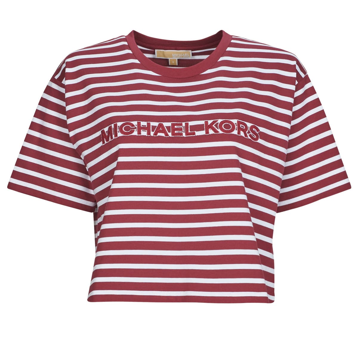T-shirt με κοντά μανίκια MICHAEL Michael Kors YD STRIPED CROP LOGO TEE