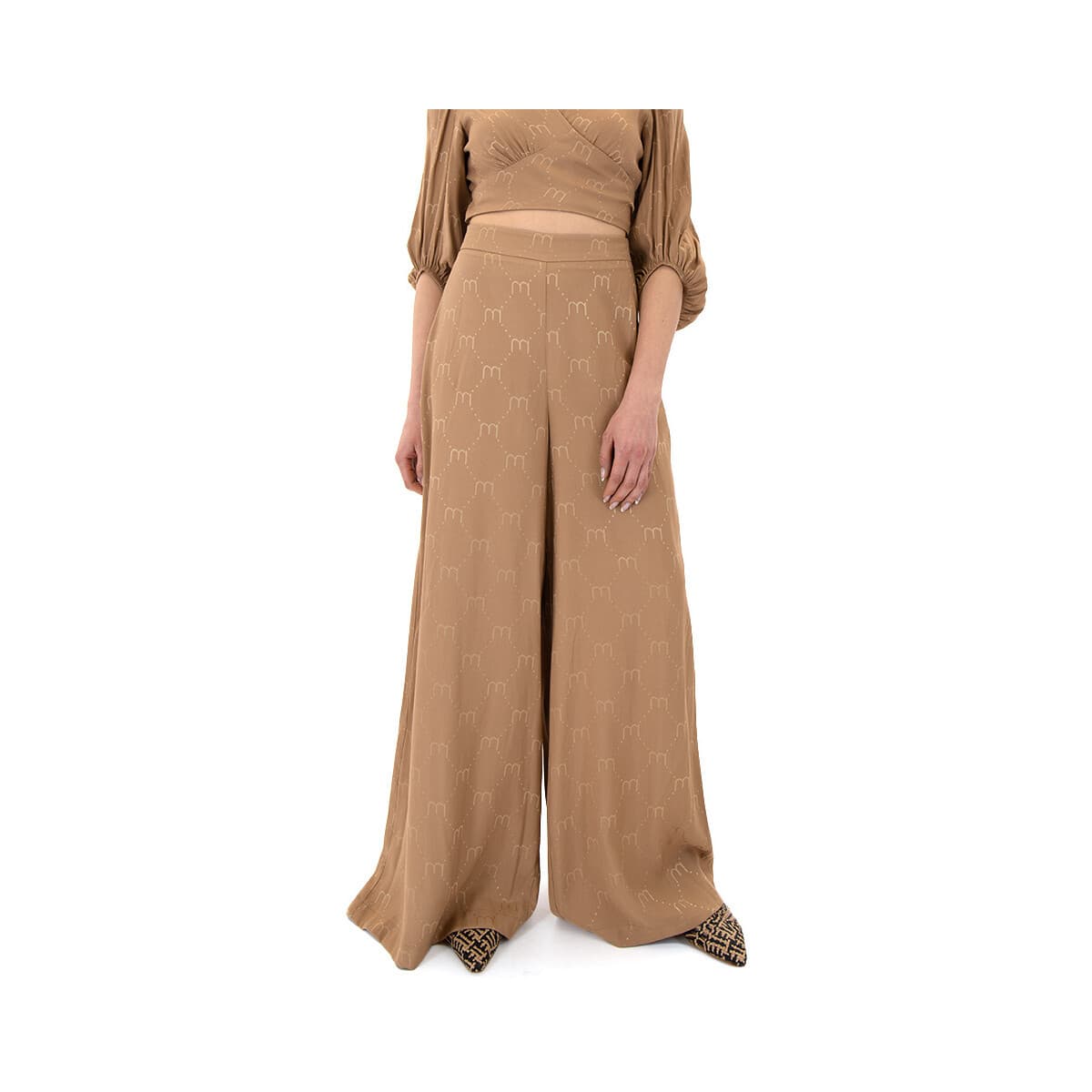 Παντελόνια Moutaki EMBOSSED HIGH ELASTIC WAIST WIDE LEG PANTS WOMEN