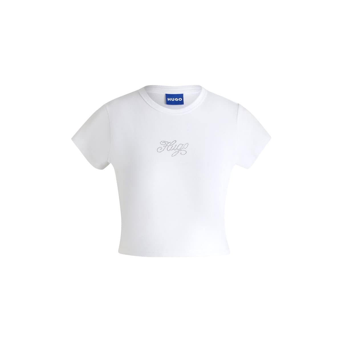 T-shirt με κοντά μανίκια BOSS DOME RHINESTONE LOGO CROP T-SHIRT WOMEN