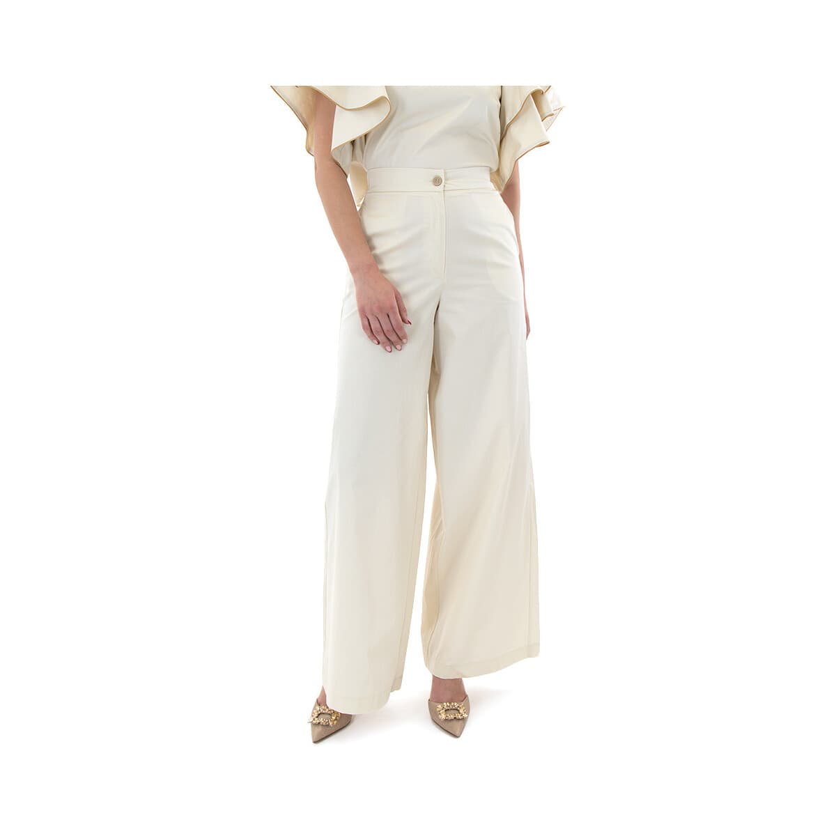 Παντελόνια Moutaki BUTTONED HIGH WAIST WIDE LEG PANTS WOMEN