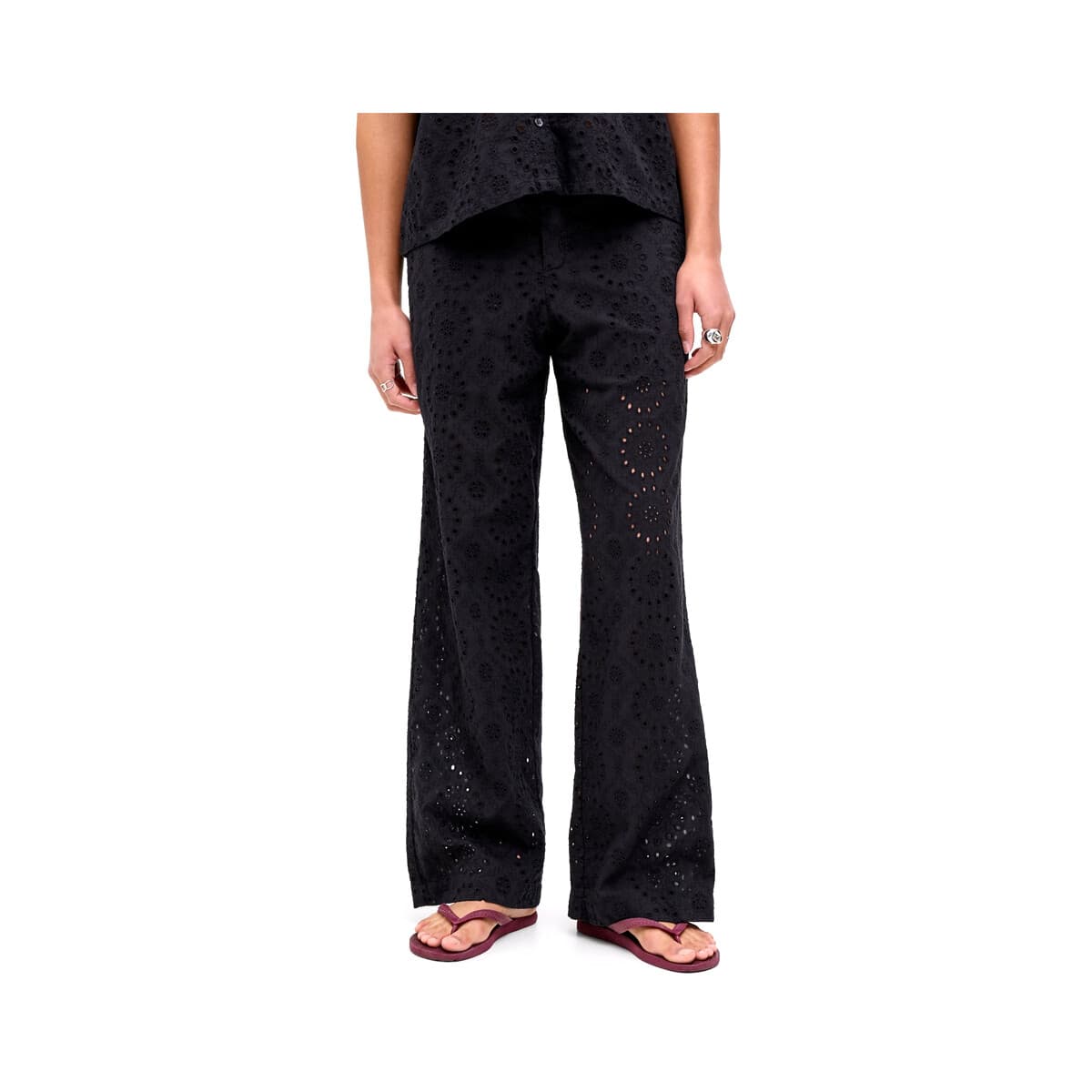 Παντελόνια JJXX JXMILLIE BRODERIE MID WAIST STRAIGHT FIT PANTS WOMEN