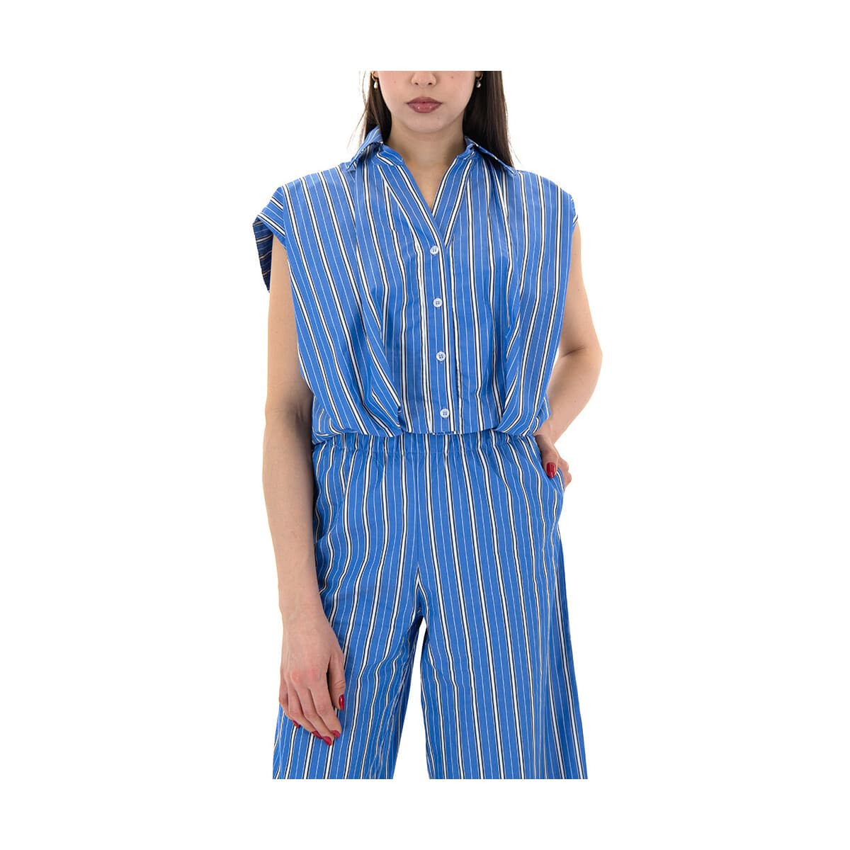 Πουκάμισα Black N Black STRIPED SLEEVELESS COMFORT FIT CROP SHIRT WOMEN BLACK BLACK