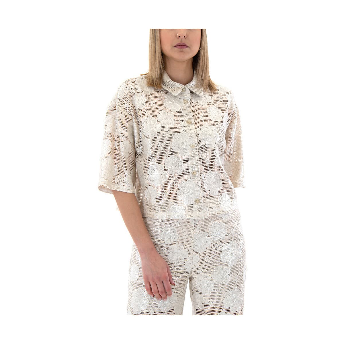 Πουκάμισα Access Fashion EMBROIDERED FLORAL SHORTSLEEVE CROP SHIRT WOMEN