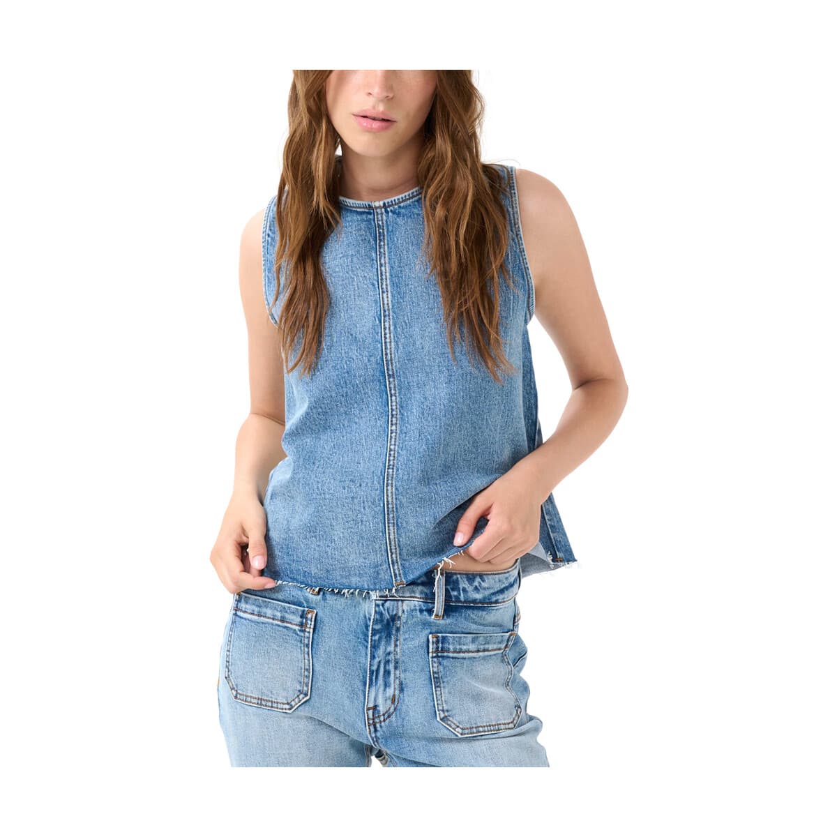 Μπλουζάκια με μακριά μανίκια My Essential Wardrobe DANGO SLEEVELESS DENIM TOP WOMEN