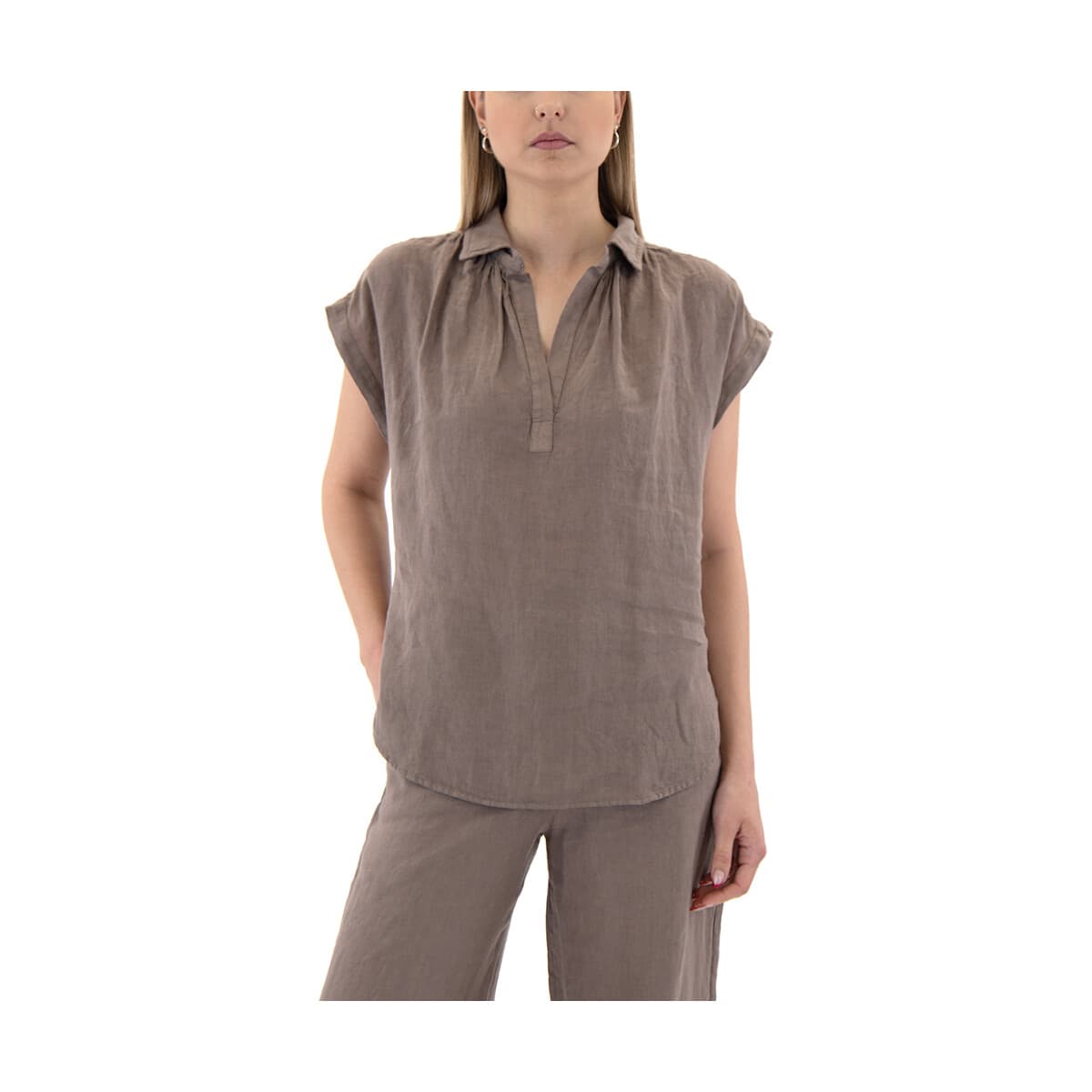 Μπλουζάκια με μακριά μανίκια Black N Black LINEN V NECK SHORTSLEEVE COMFORT FIT SHIRT WOMEN BLACK BLACK