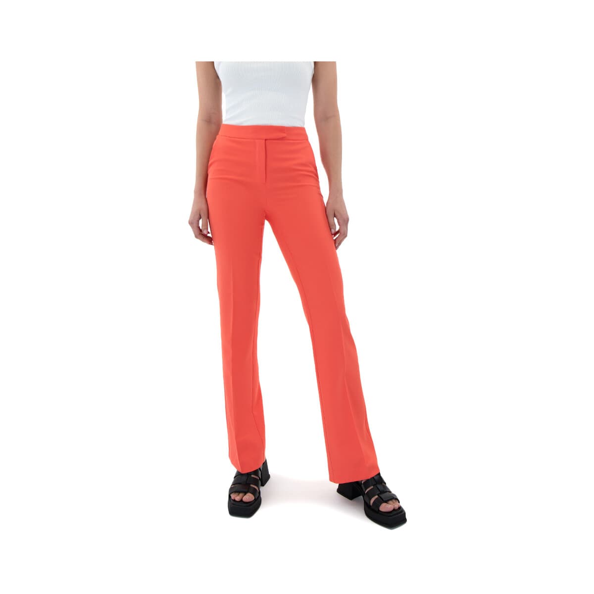 Παντελόνια My T Wearables PLEATED HIGH WAIST STRAIGHT FIT PANTS WOMEN