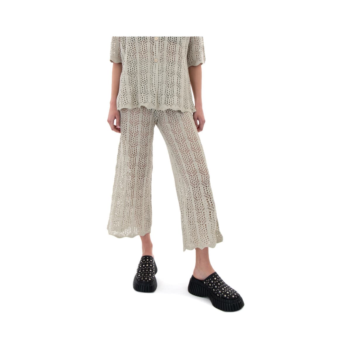 Μπλουζάκια με μακριά μανίκια Moutaki KNITTED MID WAIST STRAIGHT FIT PANTS WOMEN