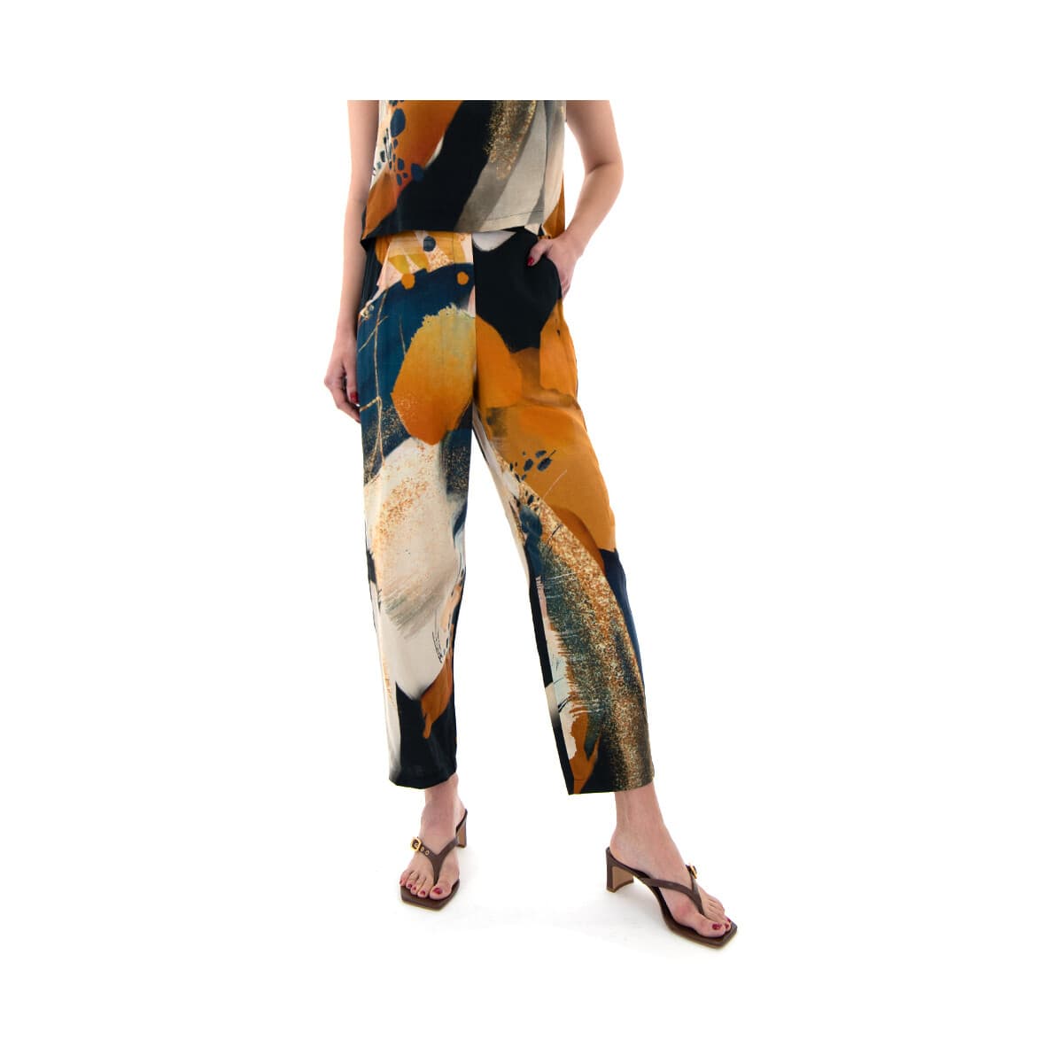 Παντελόνια Moutaki PRINTED ELASTIC HIGH WAIST SLOUCHY FIT PANTS WOMEN