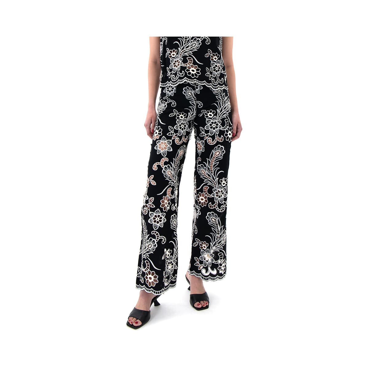 Παντελόνια Moutaki EMBROIDERED HIGH WAIST STRAIGHT FIT PANTS WOMEN
