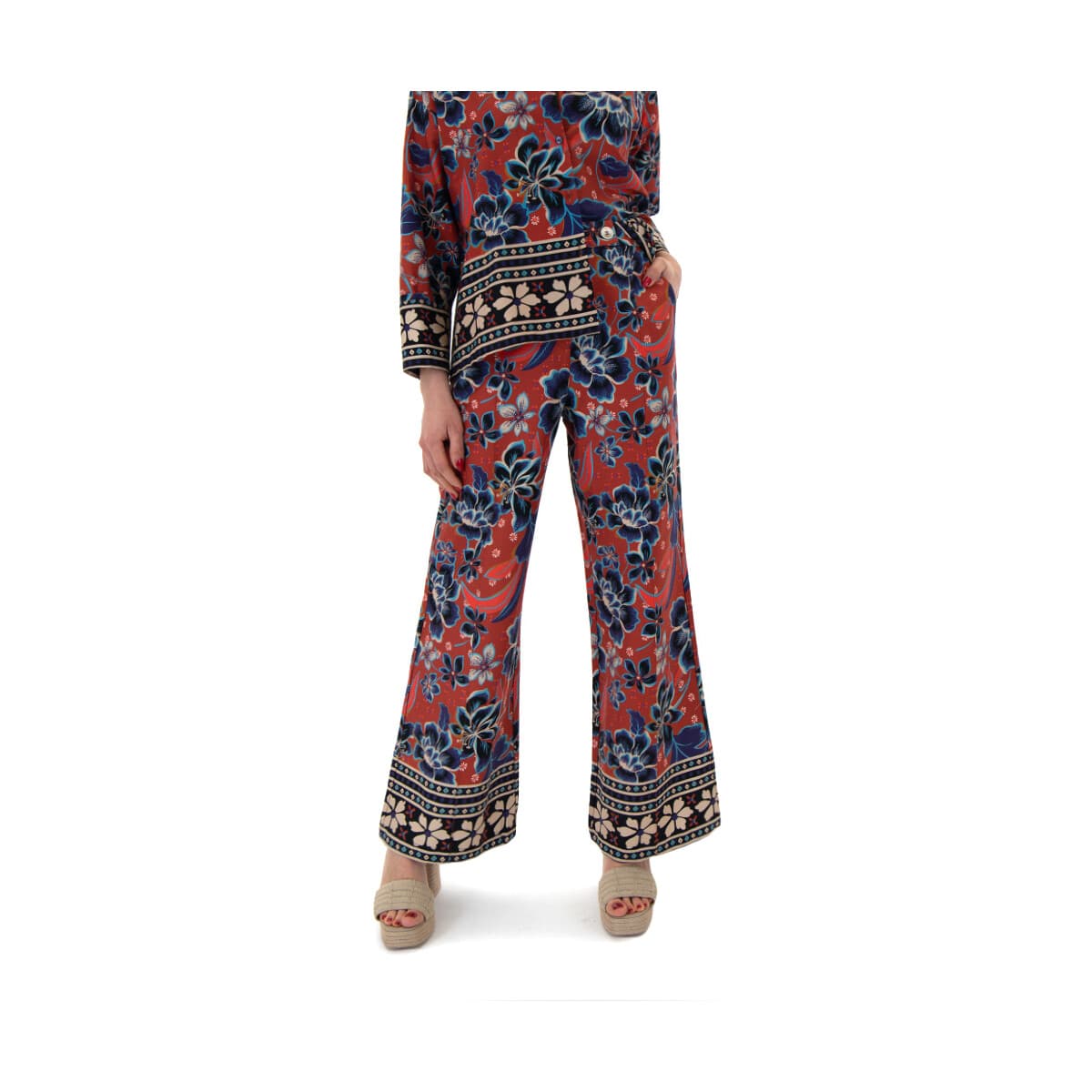Παντελόνια My T Wearables FLORAL HIGH WAIST WIDE LEG PANTS WOMEN