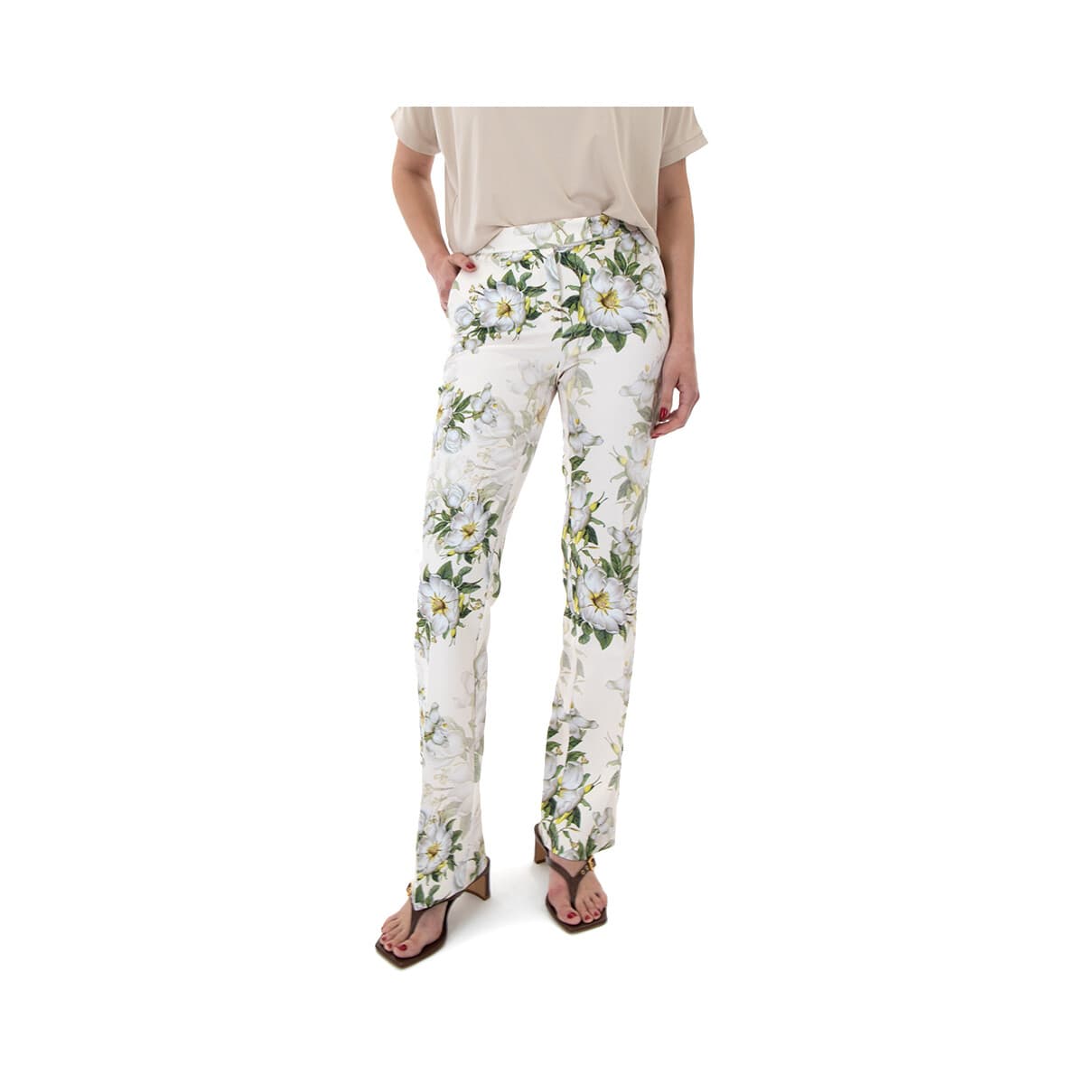 Παντελόνια My T Wearables FLORAL PRINT MID WAIST STRAIGHT FIT PANTS WOMEN