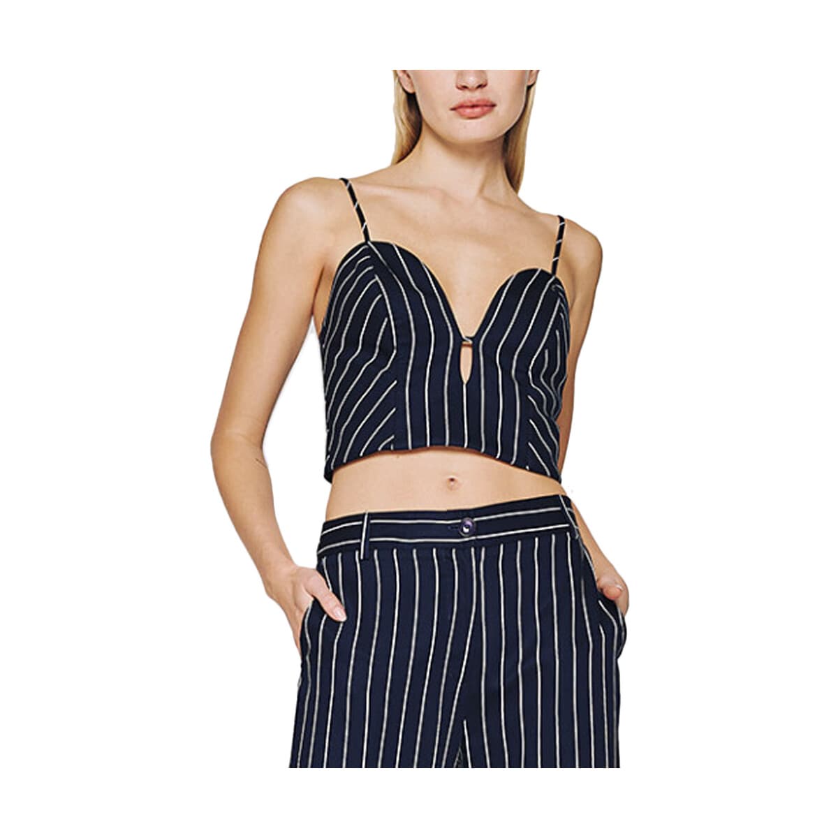 Μπλουζάκια με μακριά μανίκια Access Fashion STRIPED DEEP NECK SLEEVELESS BUSTIER WOMEN