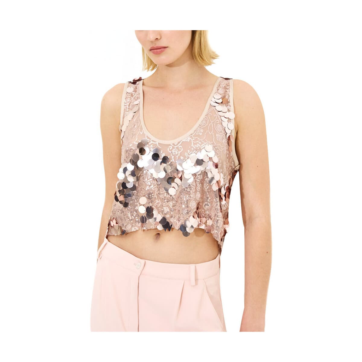 Μπλουζάκια με μακριά μανίκια Dolce Domenica GRETA TULLE SEQUINED SLEEVELESS CROP TOP WOMEN
