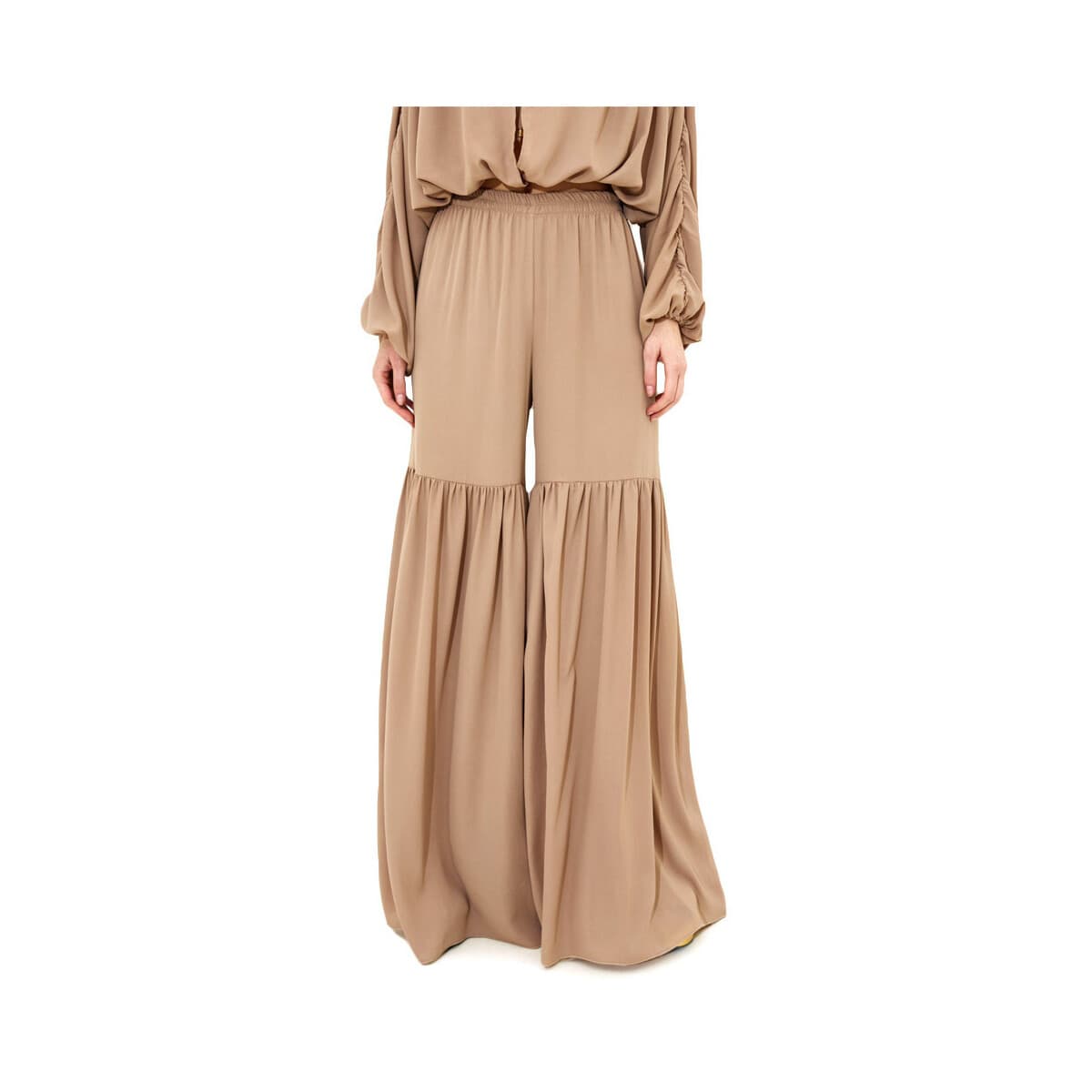 Παντελόνια Dolce Domenica BIALY BOHO ELASTIC WAIST WIDE LEG PANTS WOMEN