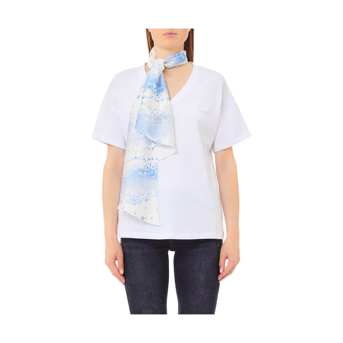 T-shirt με κοντά μανίκια Liu Jo SATIN PRINTED FOULARD V NECK T-SHIRT WOMEN