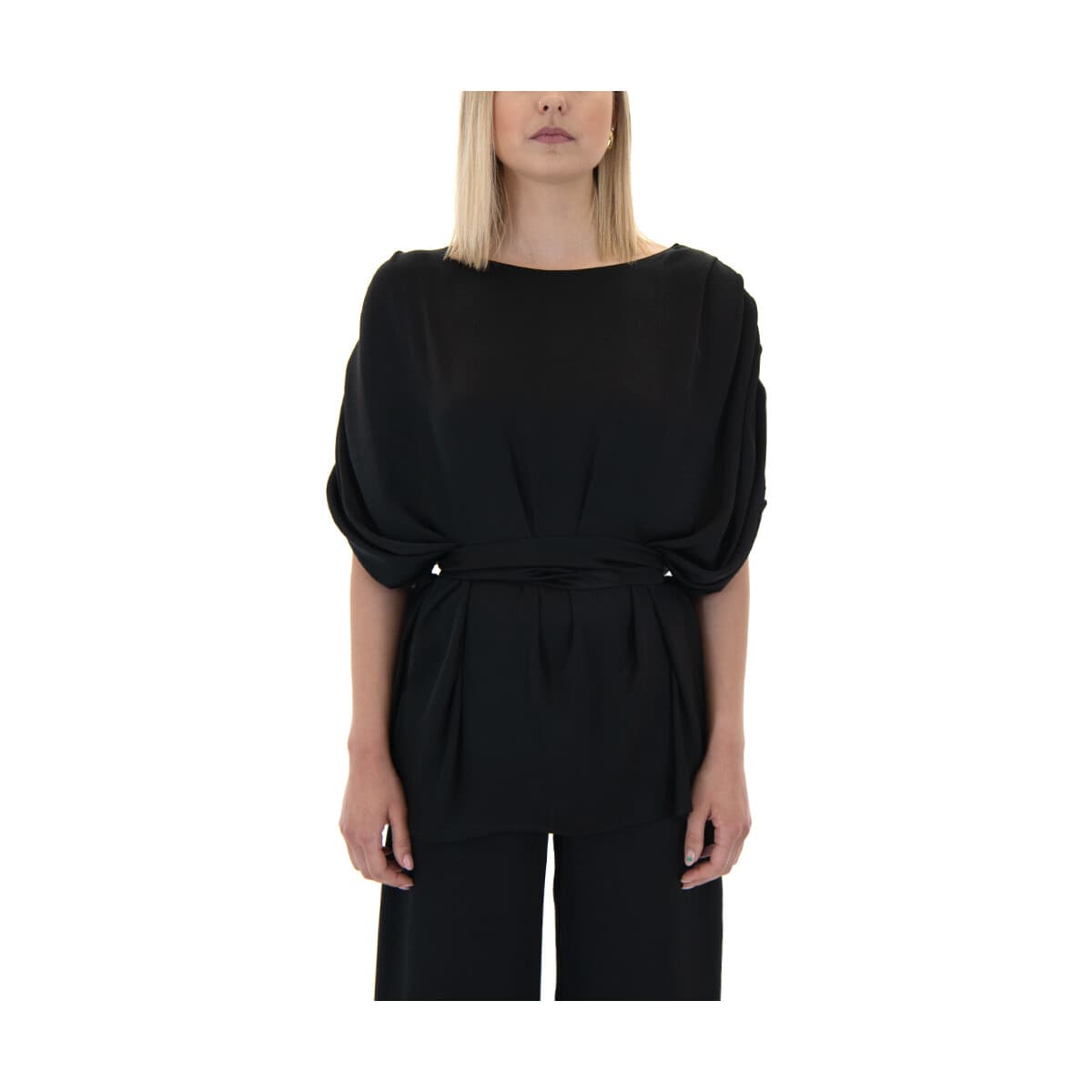 Μπλουζάκια με μακριά μανίκια Moutaki SATIN BELTED PLEATED SHOULDER TUNIC WOMEN