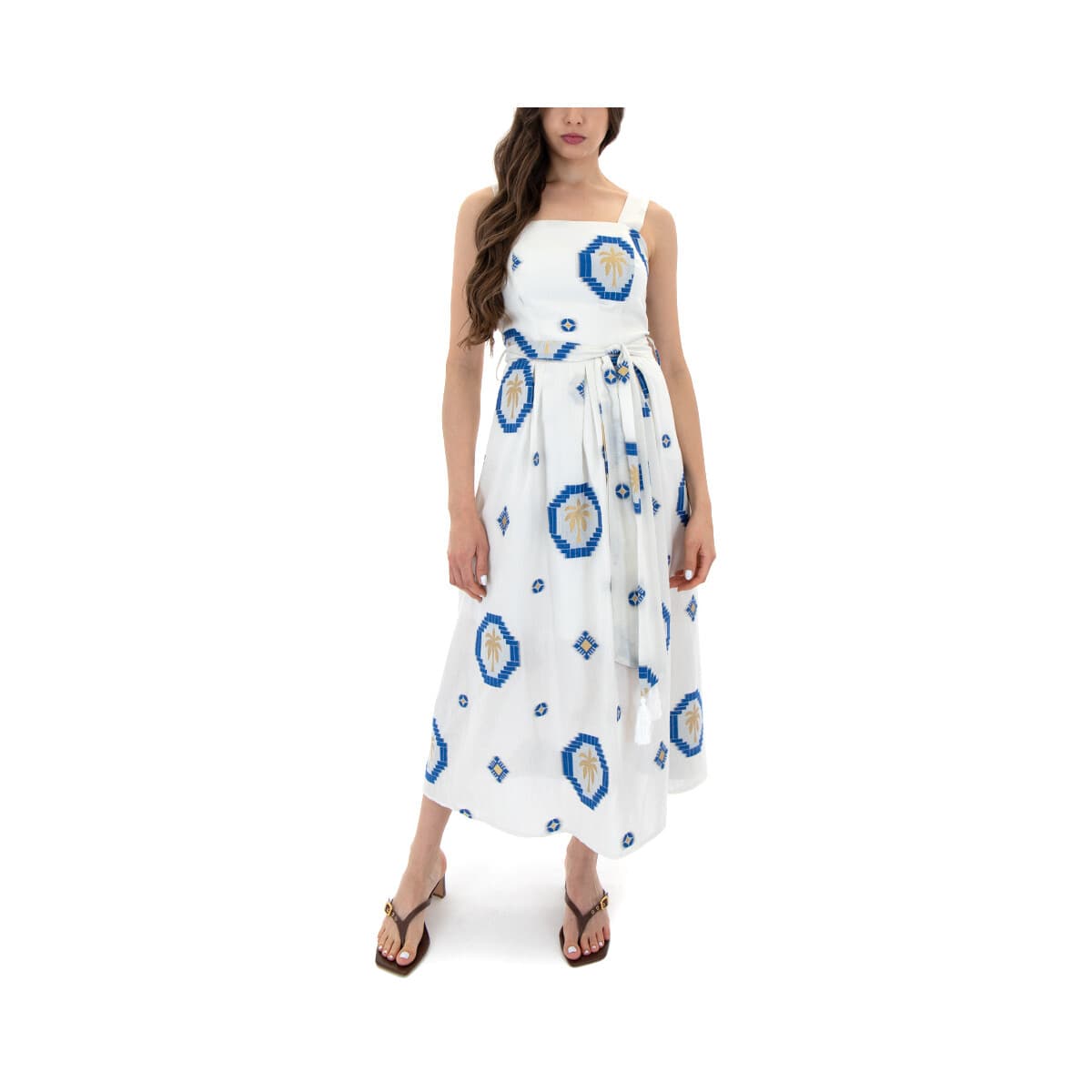 Φορέματα Kasia BRODERIE BELTED SLEEVELESS MIDI DRESS WOMEN