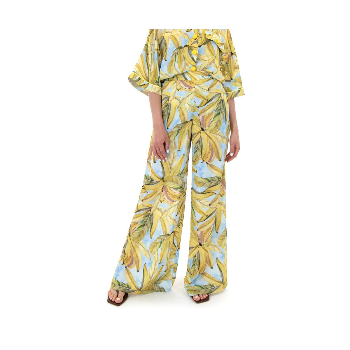 Παντελόνια C.manolo SATIN PRINTED MID WAIST STRAIGHT PANTS WOMEN