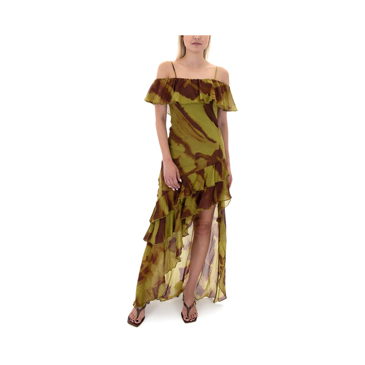 Φορέματα My T Wearables PRINTED OFF SHOULDER ASYMMETRIC LONG DRESS WOMEN